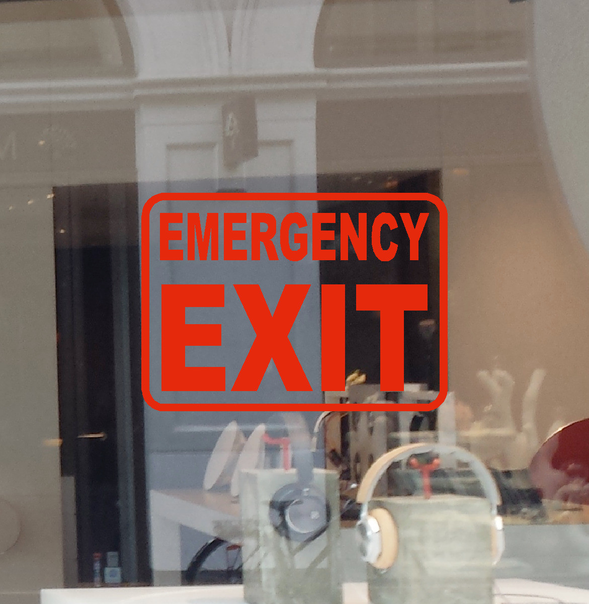 EMERGENCY EXIT vinyl decal Sticker on Window Door Direction Arrow Business Sign