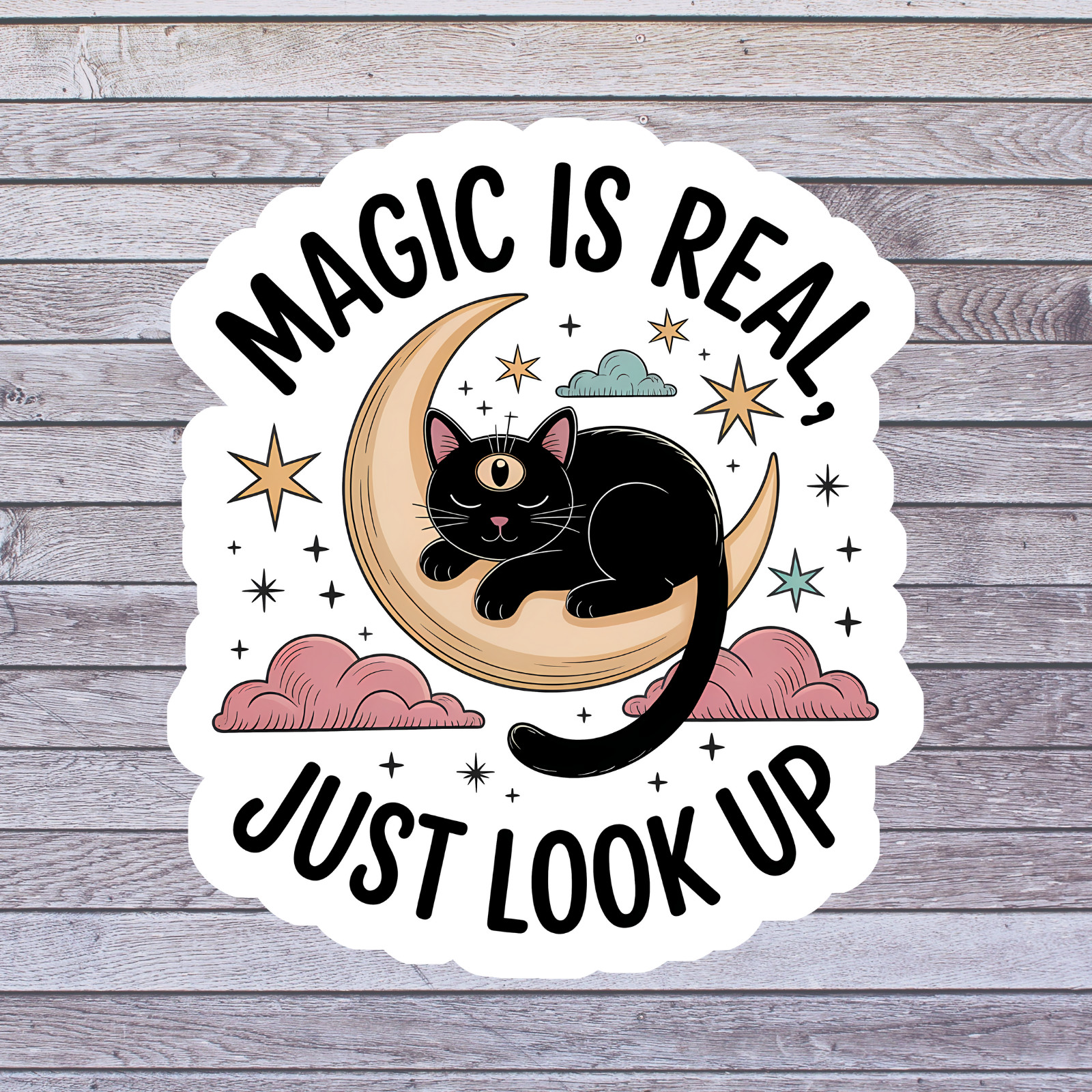 Magic Is Real Sticker Vinyl Decal Black Cat Moon Celestial Art