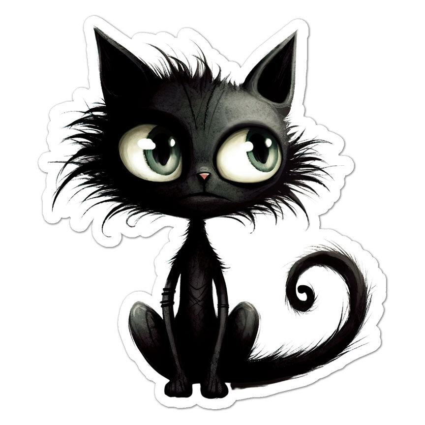 Big Eyes Black Cat, Vinyl Decal Sticker, Indoor Outdoor, 3 Sizes, #11012