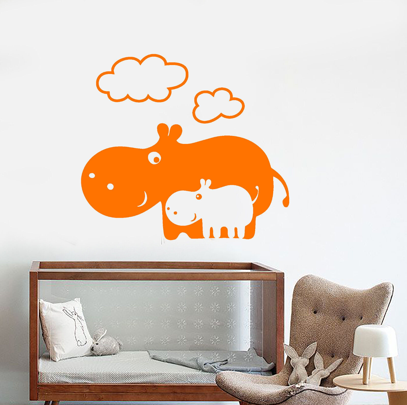 Vinyl Wall Decal Cartoon Hippo Family Baby Children’s Room Stickers (1411ig)