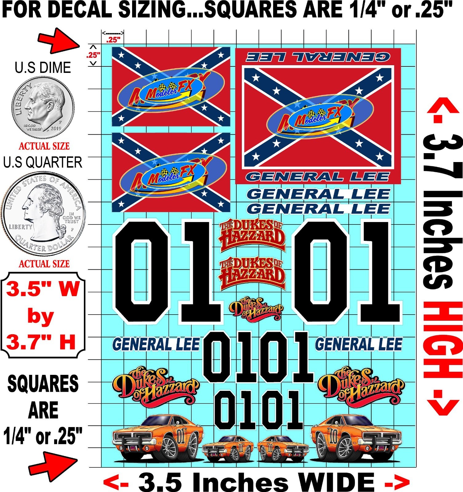White Vinyl Sticker Sheet Dukeshazzard-R/C MODEL Decal fits 1/24-1/16 Scale slot