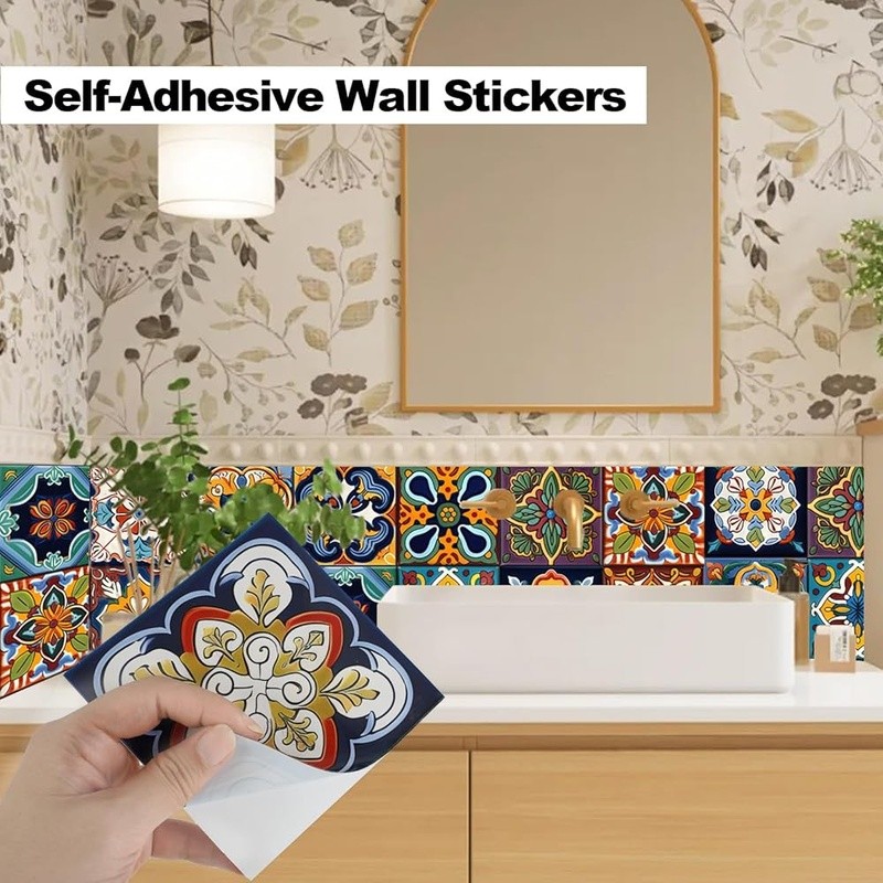 Moroccan Bohemian Tile Stickers 48 Pack Peel & Stick Wall Decals Home Decor New