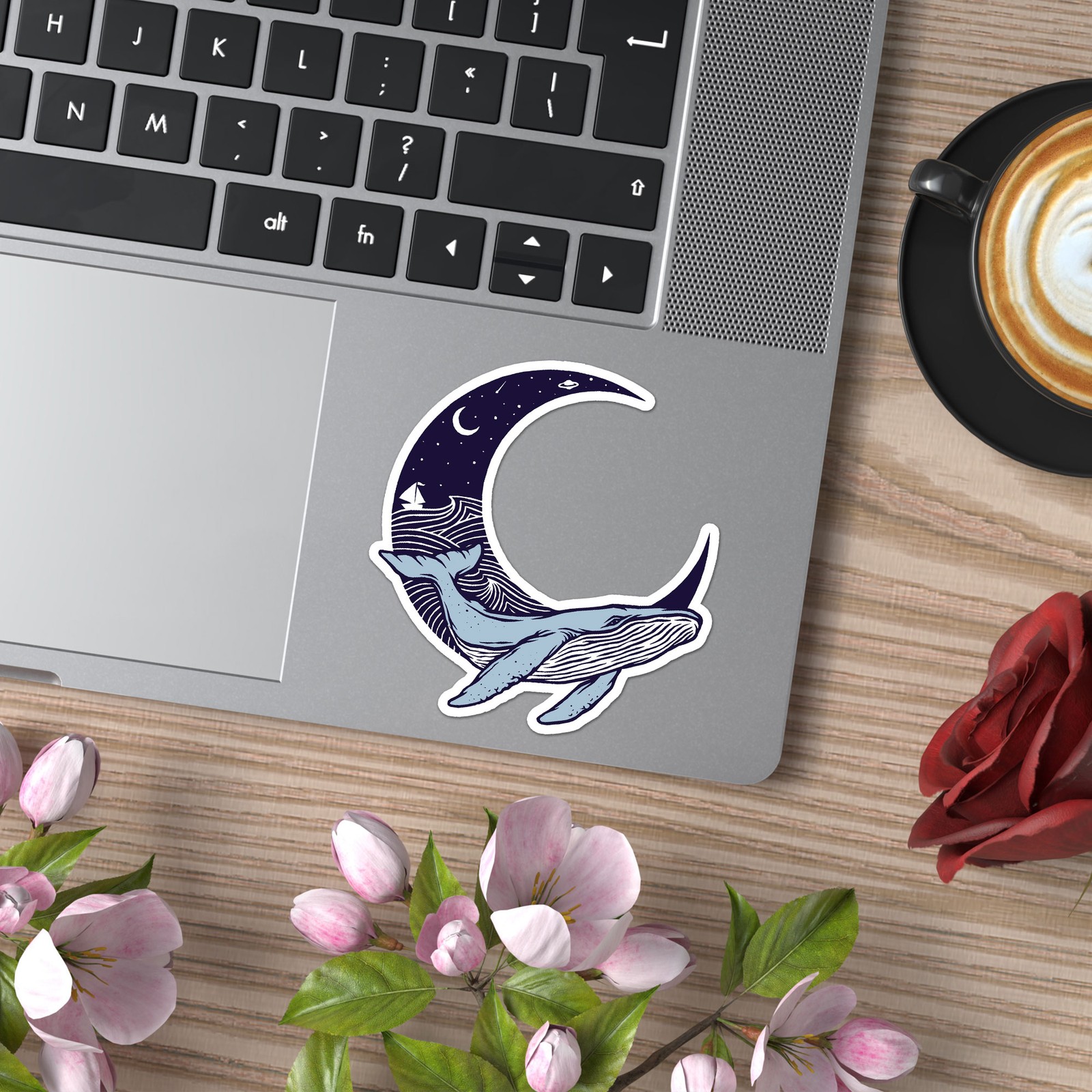 Whale Moon Sailboat – Vinyl Decal Sticker – Car Window Laptop – ebn9177