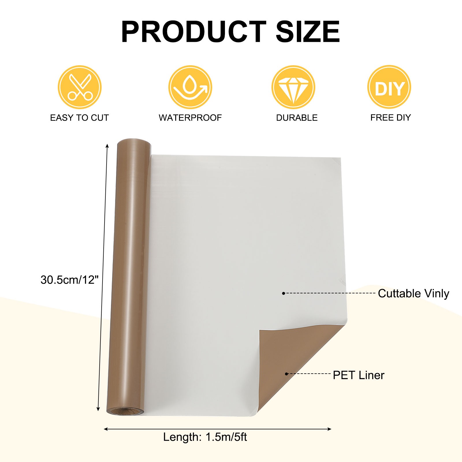 Brown Permanent Vinyl 12 Inch x 5ft Adhesive Vinyl Roll