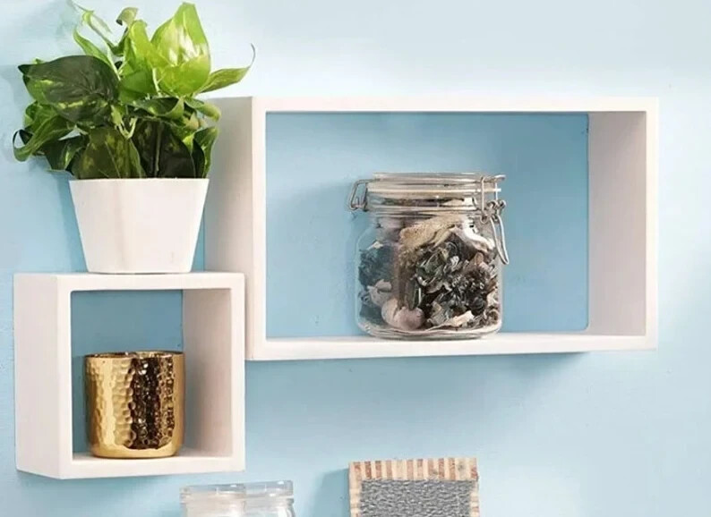 Modern Intersecting Wall Shelf/ Home Wall Decor Set of 4 White Colour/ Home Deco