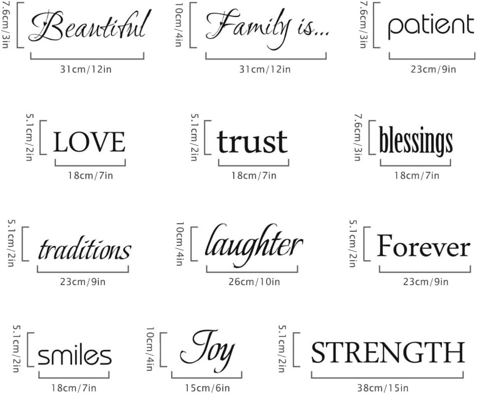 12PCS Wall Ides Decals Family Inspirational Quotes Peel and Stick Vinyl Art Lett