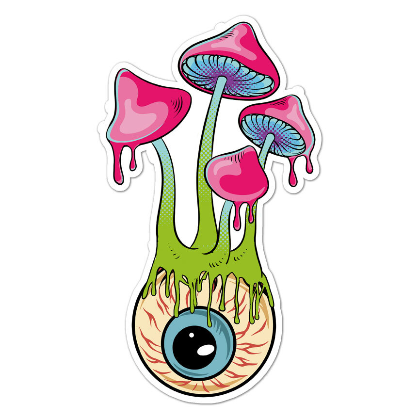 Tripping Shrooms Eyeball, Vinyl Decal Sticker, Indoor Outdoor, 3 Sizes, #8709