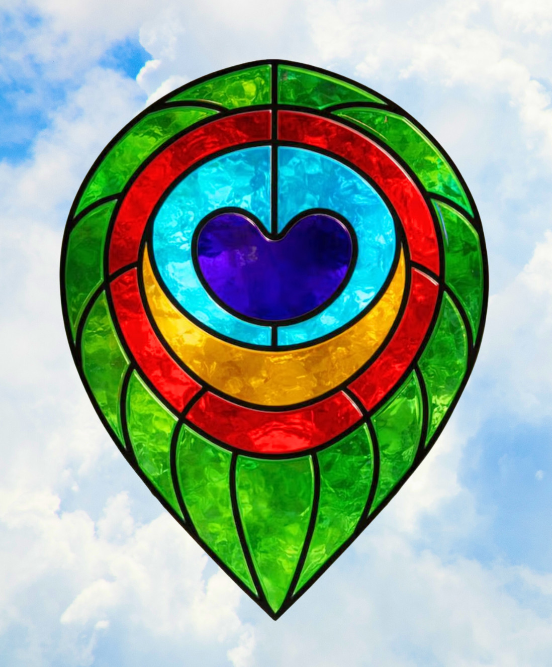 Peacock Feather Faux Stained-Glass WINDOW CLING Size 10.6″ Repositionable Vinyl