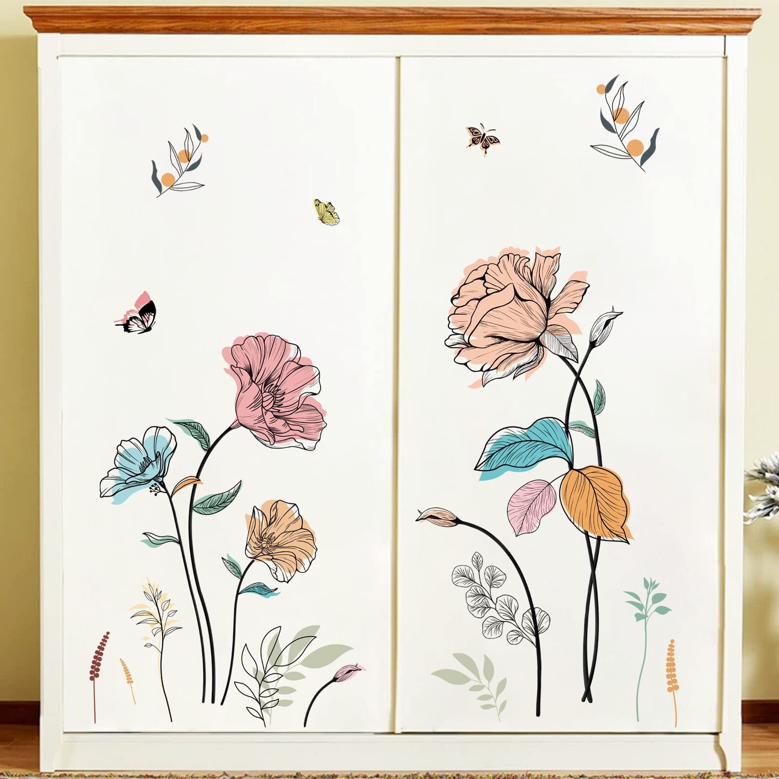 wondever Watercolor Flower Wall Stickers Colorful Wildflower Floral Peel and …