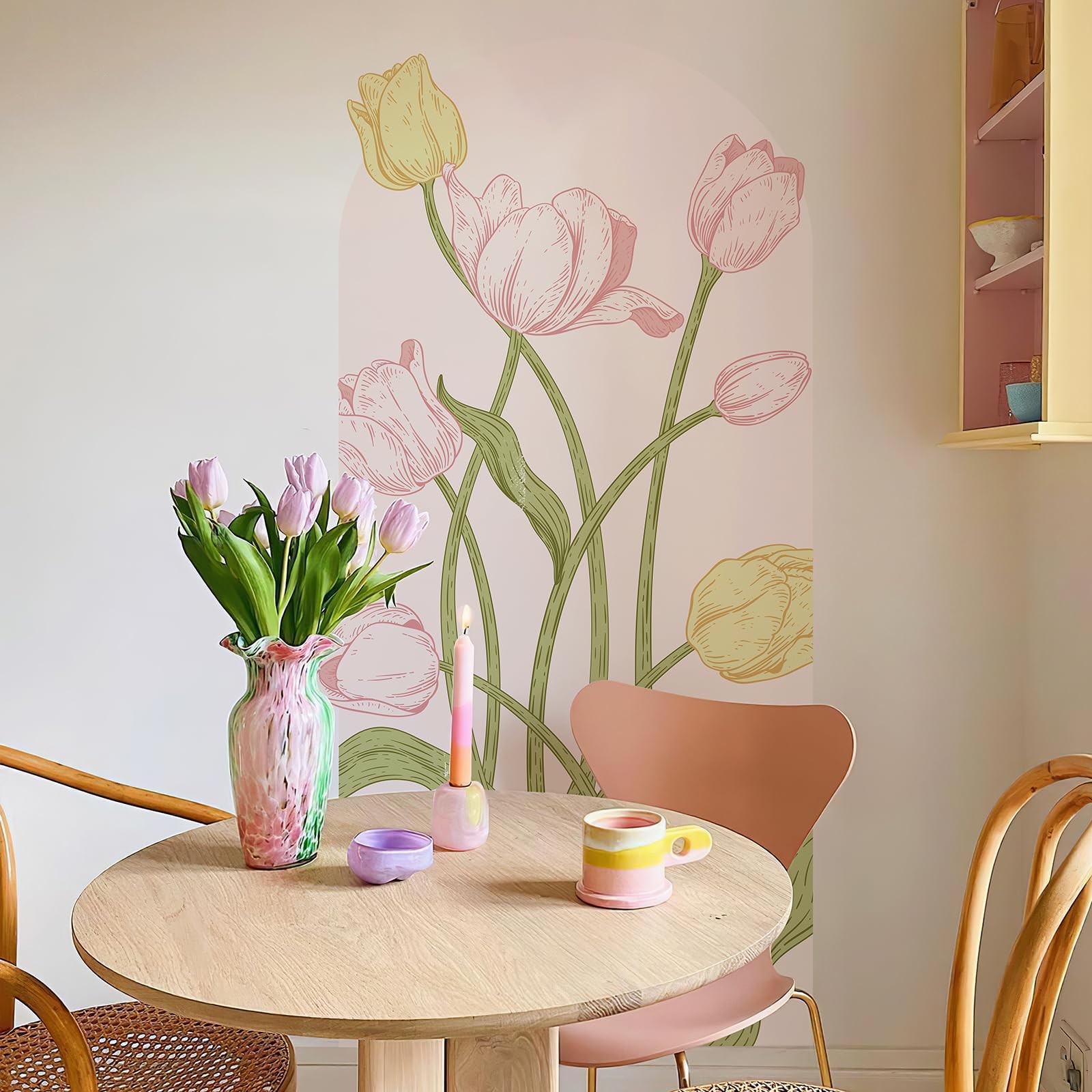 Large Floral Wall Decals Peel and Stick Tulip Floral Arch Decal 59″ H x 29.5″…