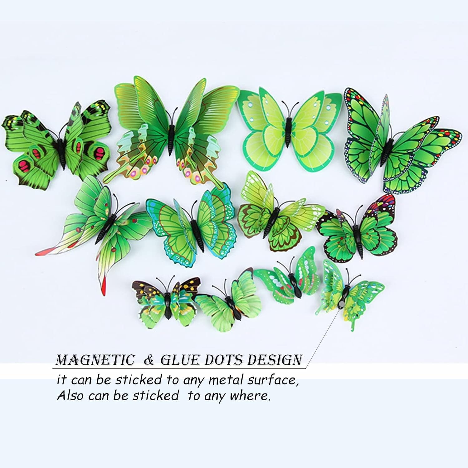 Lifelike 3D Butterfly Stickers (72 PCS) – Green Magnets for Decor & Parties