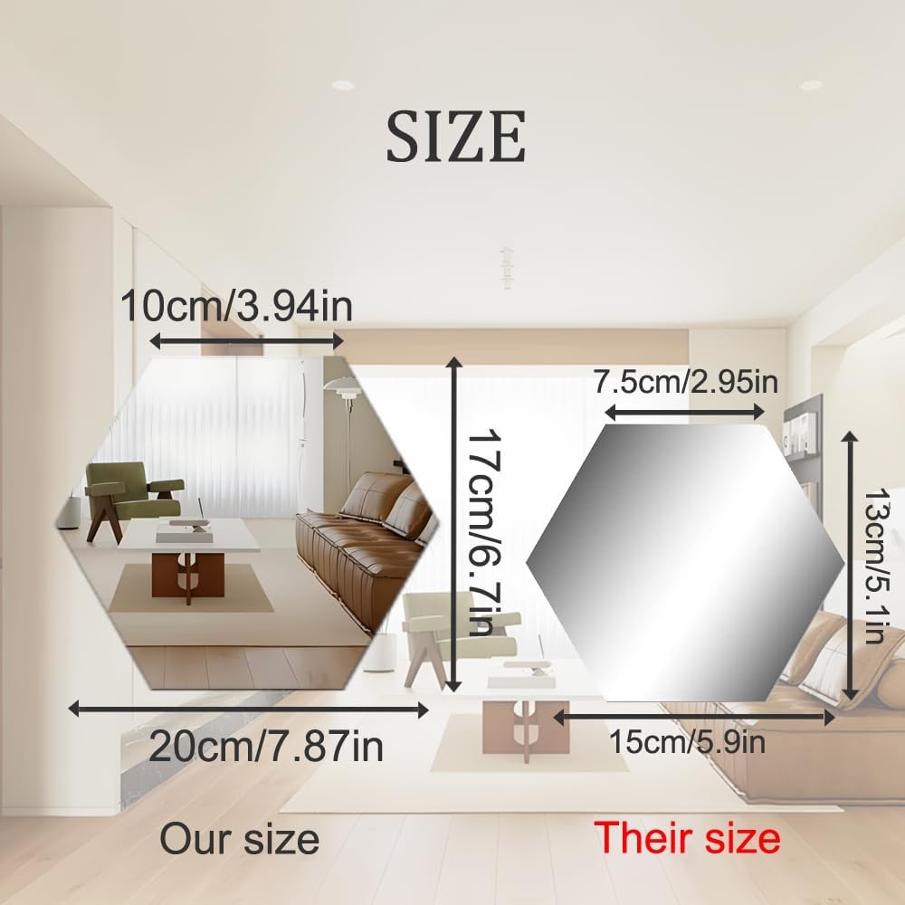 Mirror Wall Stickers – 12PCS Hexagon Art DIY Decorative Acrylic Sheet Plastic