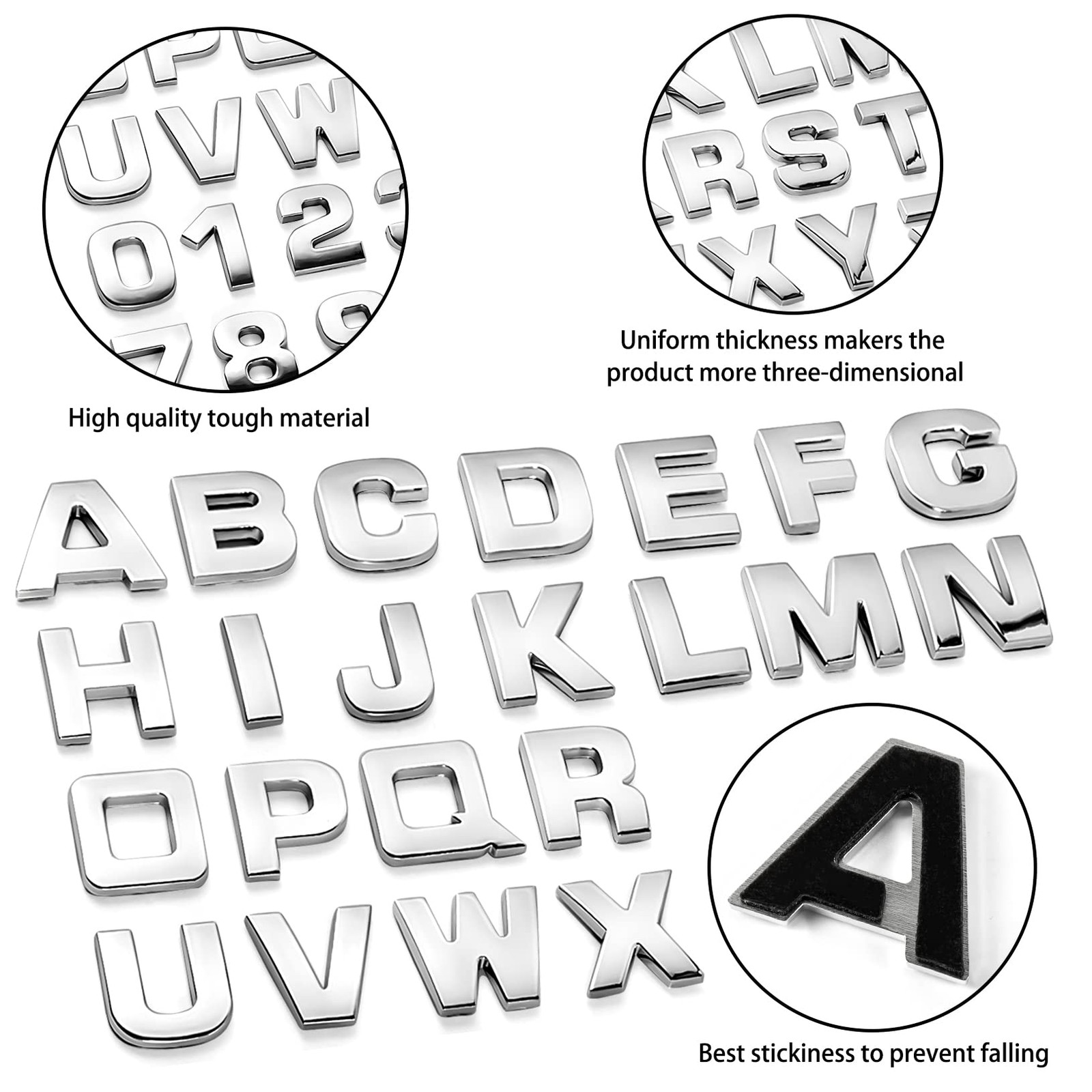 43Pcs Car Emblem Letters Sticker DIY 3D Chrome Number Symbol Badge Decal New