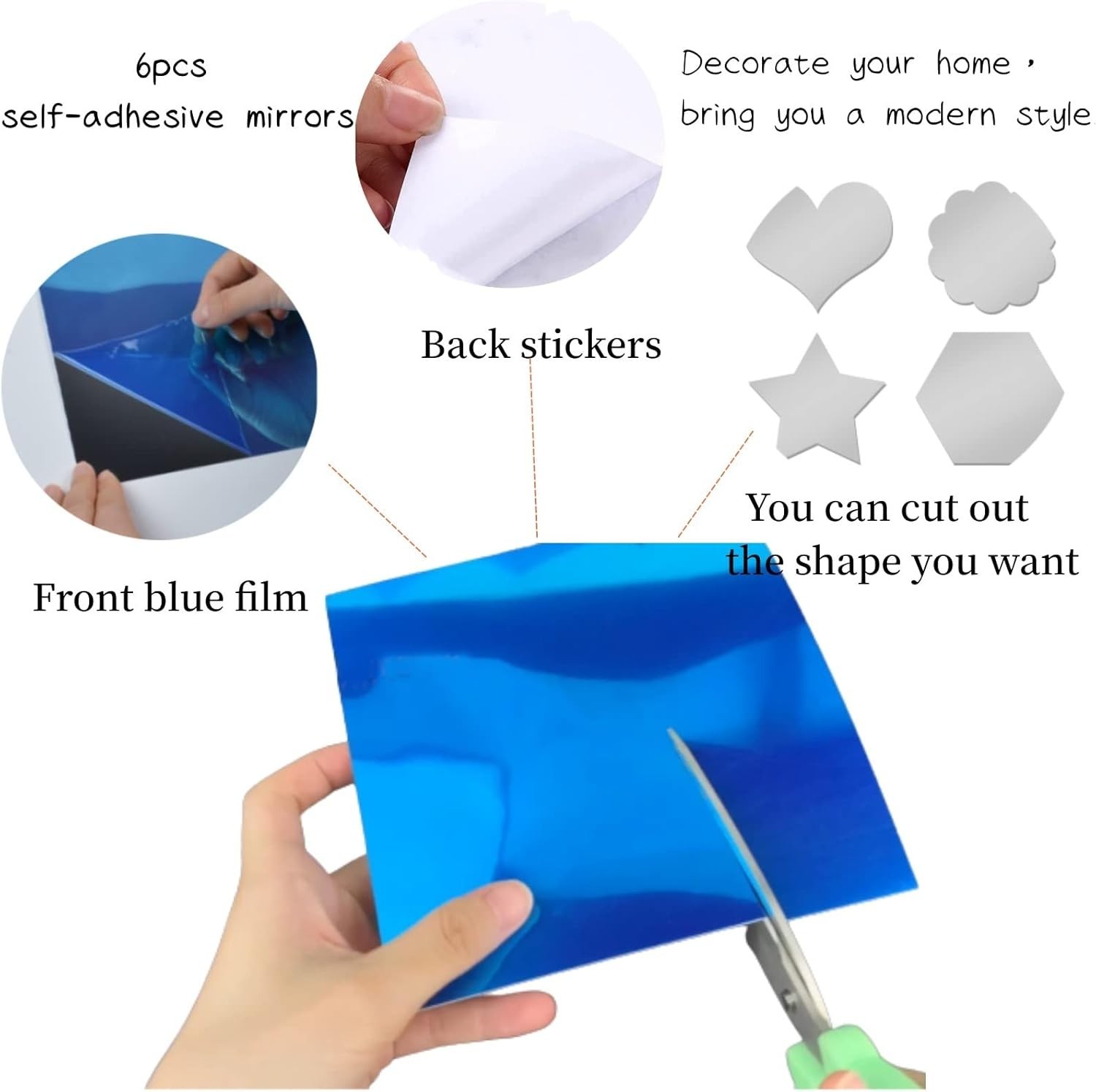 Flexible 8»x6» Acrylic Mirror Tiles – Self-Adhesive Décor for Versatile Use