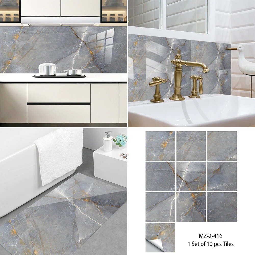 Grey Marble Pattern Tiles Sticker Kitchen Backsplash Waterproof Bathroom…