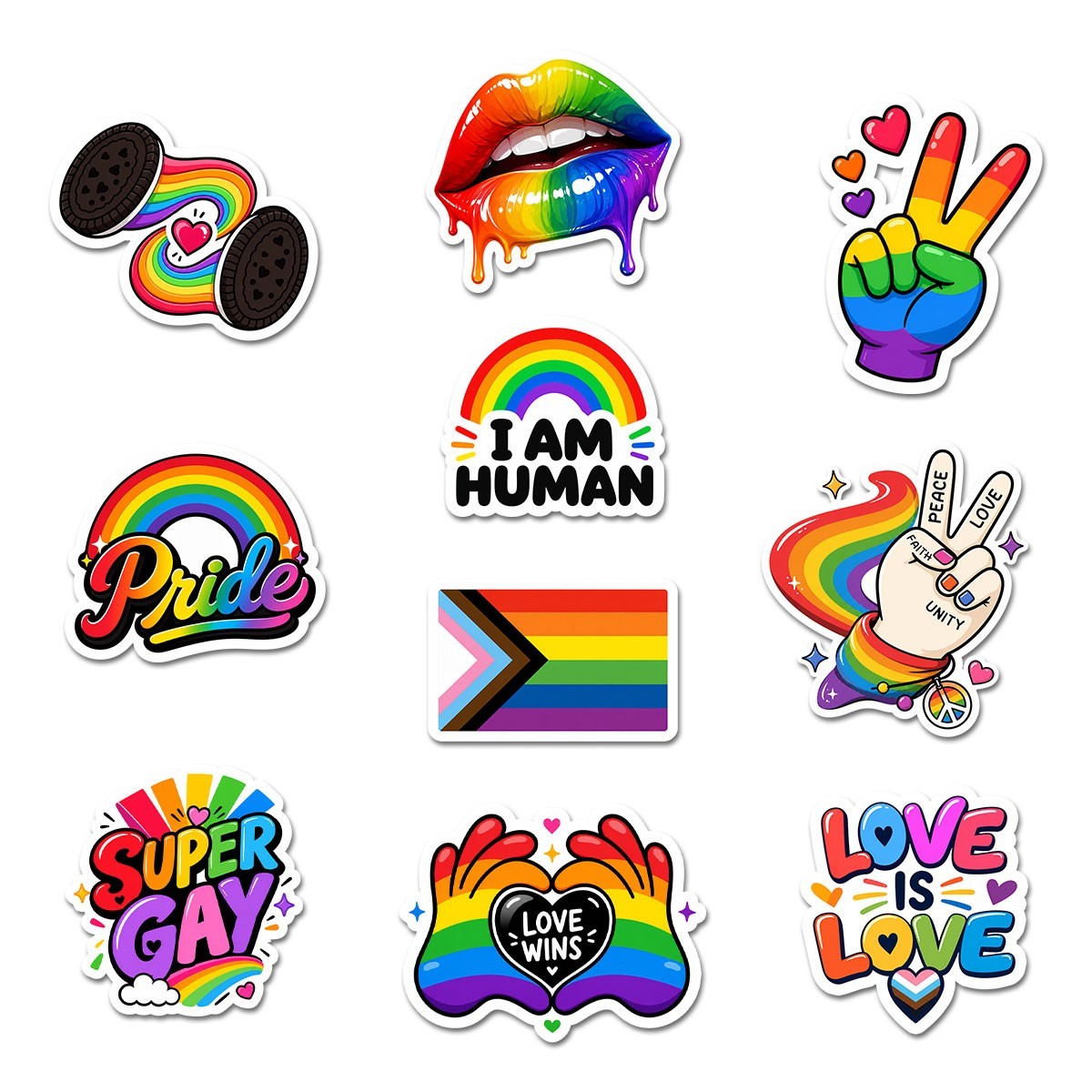 12pcs LGBT Stickers Pride Stickers Sheet Mixed LGBTQ Vinyl Decal Gay Rainbow Les