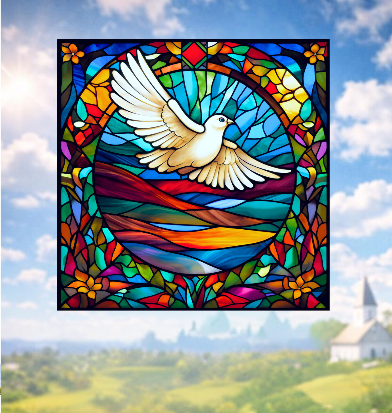 Peace Dove Faux Stained-Glass WINDOW CLING Size 8″ Repositionable Vinyl