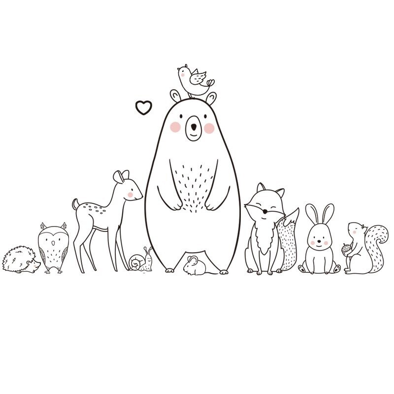Nordic Cartoon Animal Wall Sticker Shy Bear Fox Baby Children Room Creative Nurs