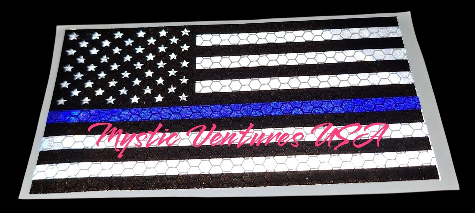 Reflective Thin Blue Line Flag Sticker 5″ x 3″ Rain Carwash Proof Vinyl Police