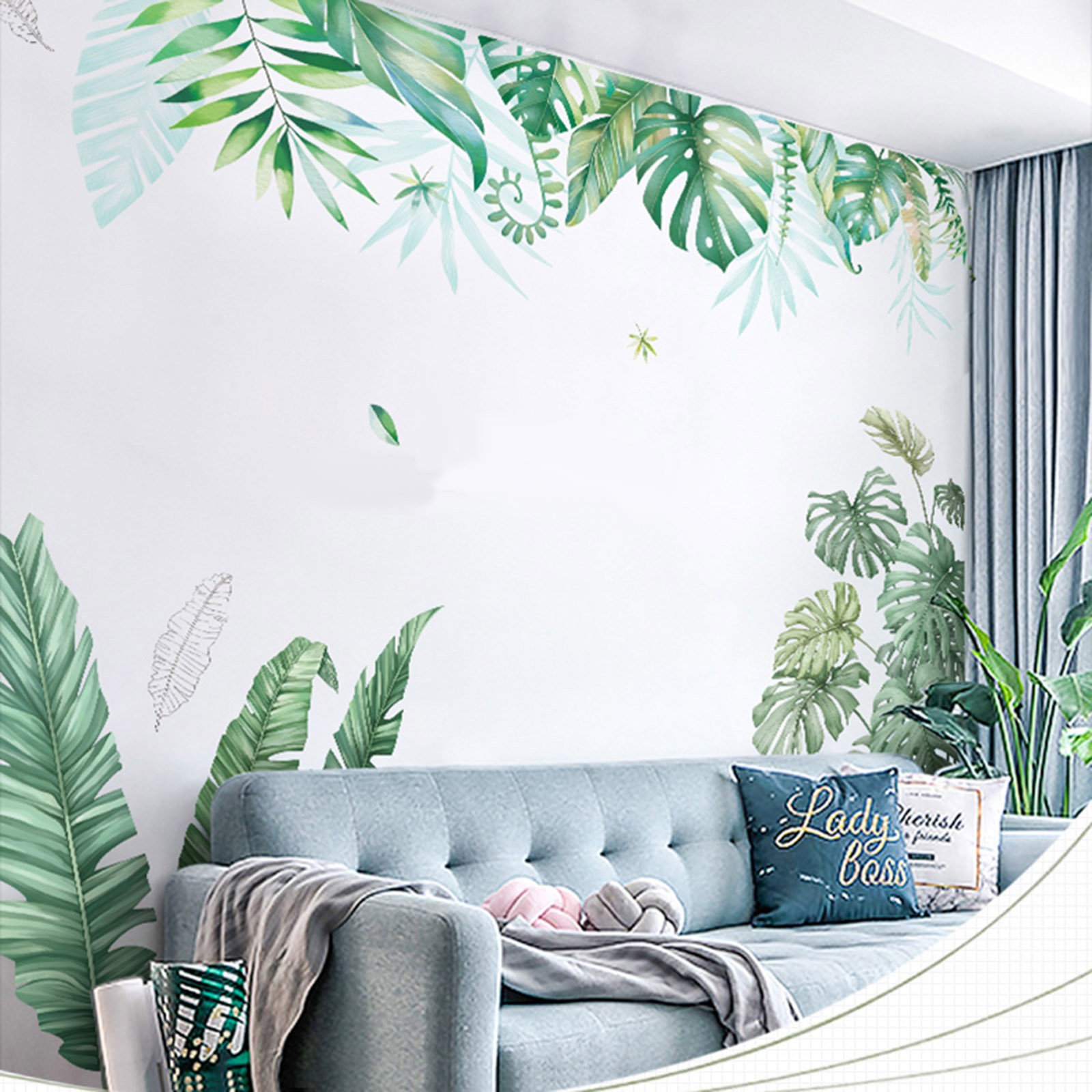 GREEN Tropical Assorted Hanging Removable PVC WALL STICKER Bedroom Decorations