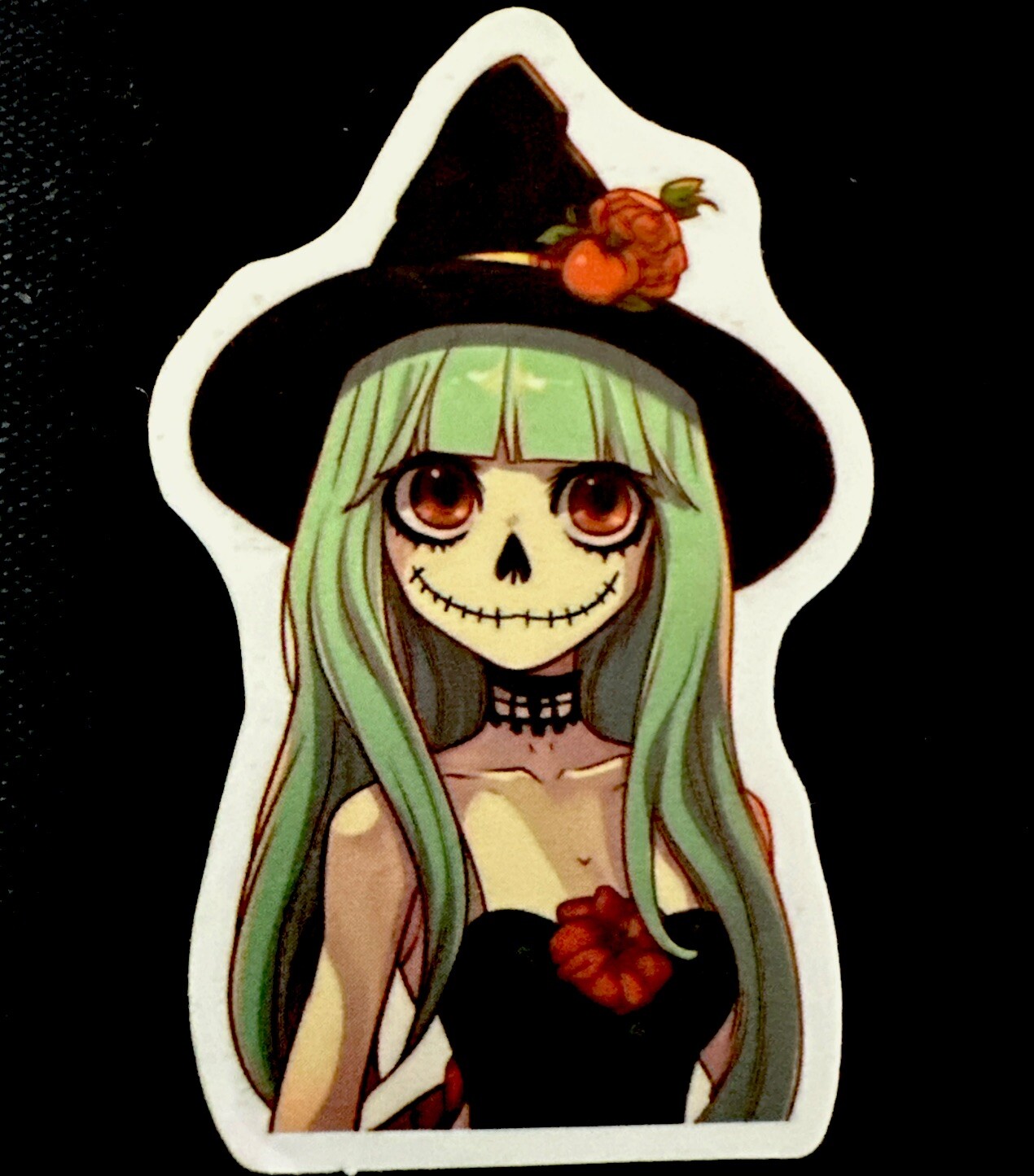 HALLOWEEN SEXY GIRL STICKER✨🌹☠️💋🍭🍒✨2 1/4” X 1 1/2”✨💚GREEN HAIR💚VERY CUTE🍬