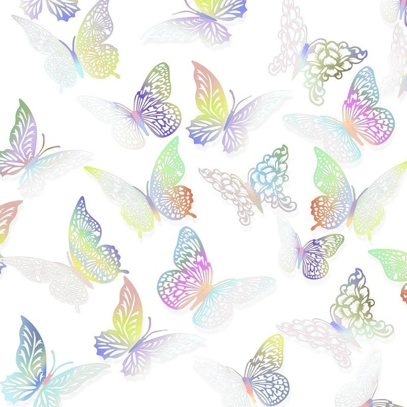Metallic Butterfly Wall Stickers 48pcs 3D Decor Removable Adhesive Home Party US
