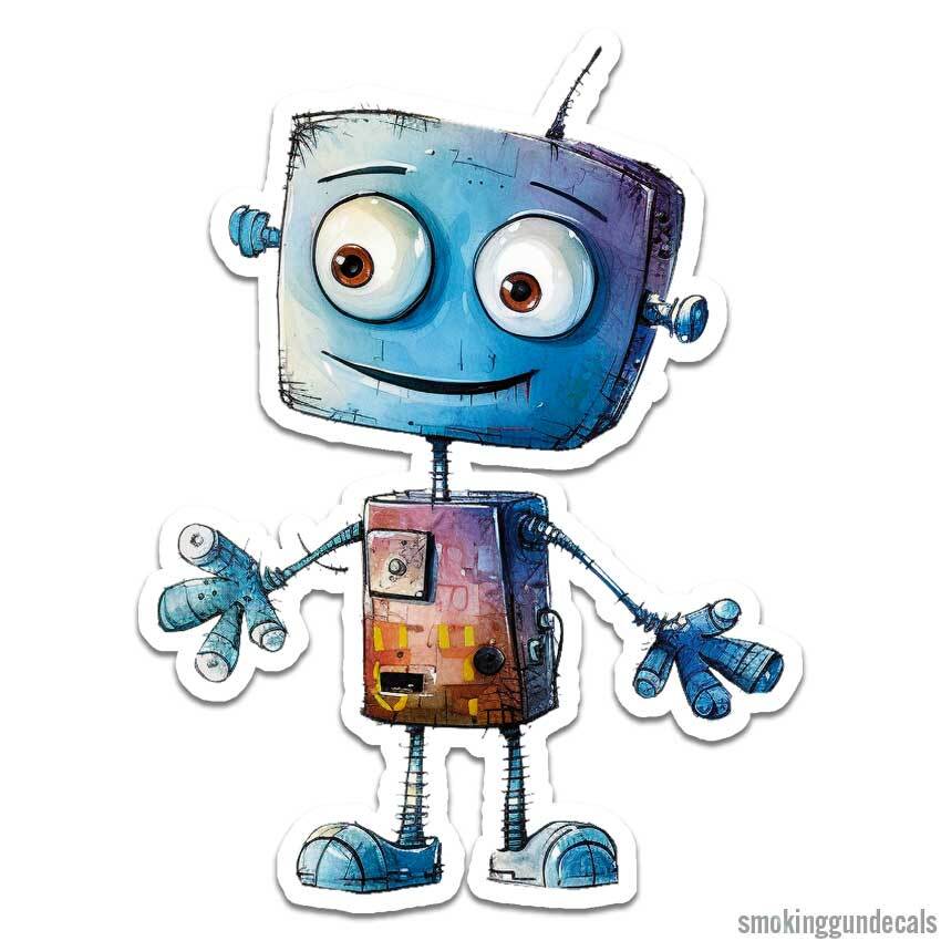 Cute Robot, Vinyl Decal Sticker, Indoor Outdoor, 3 Sizes, #12563