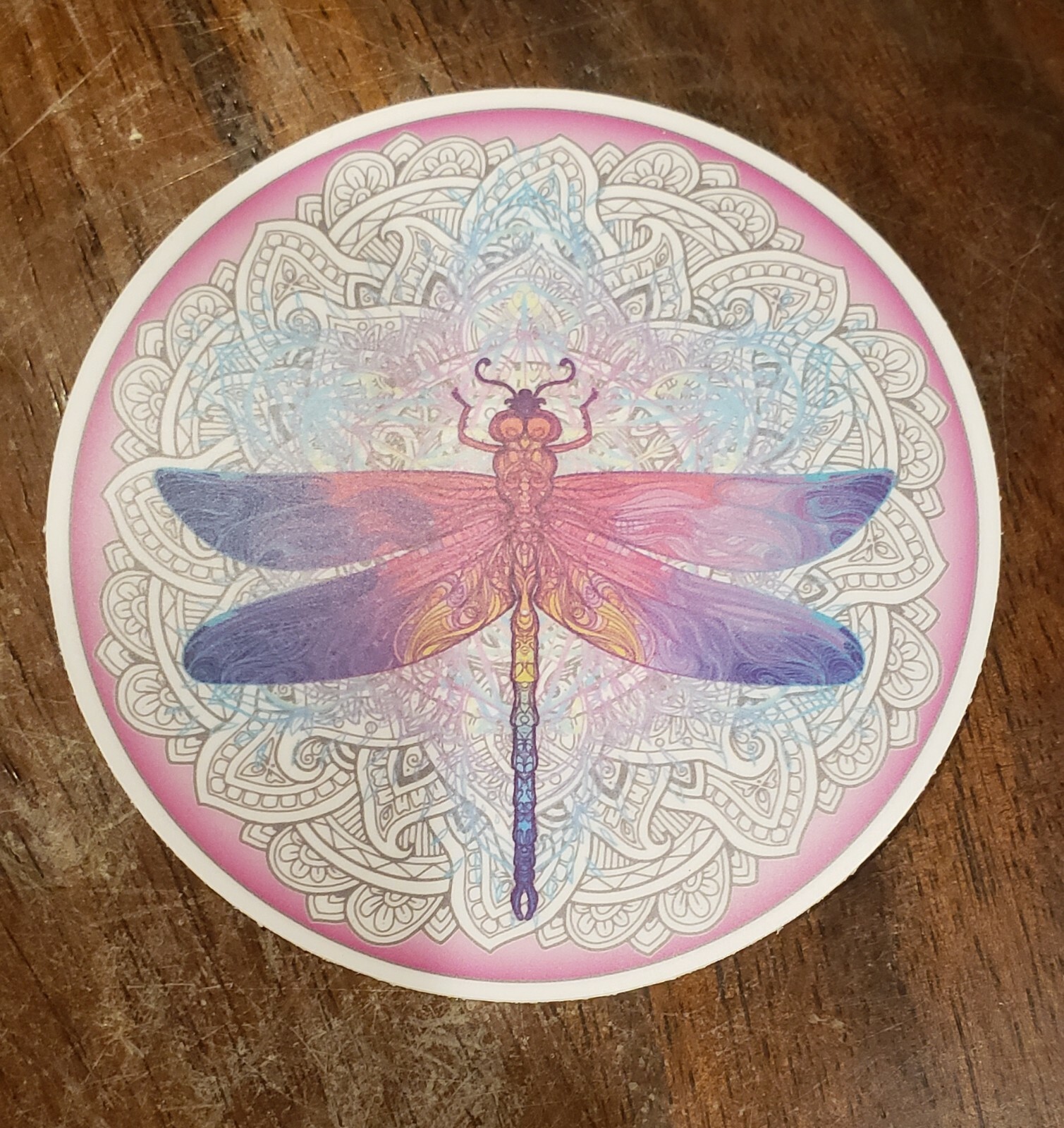 DRAGONFLY MANDALA opaque Sticker UV Resistant Vinyl 3 inch