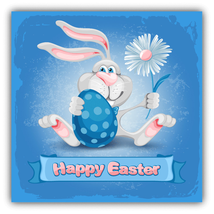 Happy Easter Card Funny Bunny With Flower Car Bumper Sticker Decal