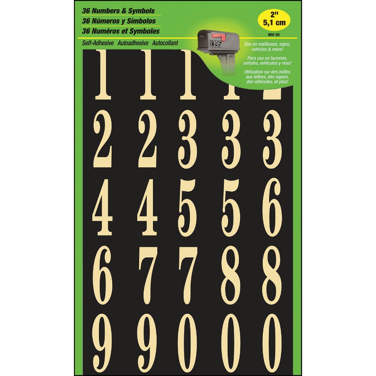Hy-Ko 2 In. Polyester Adhesive Number Set, 36 Numbers MM3N Hy-Ko MM3N