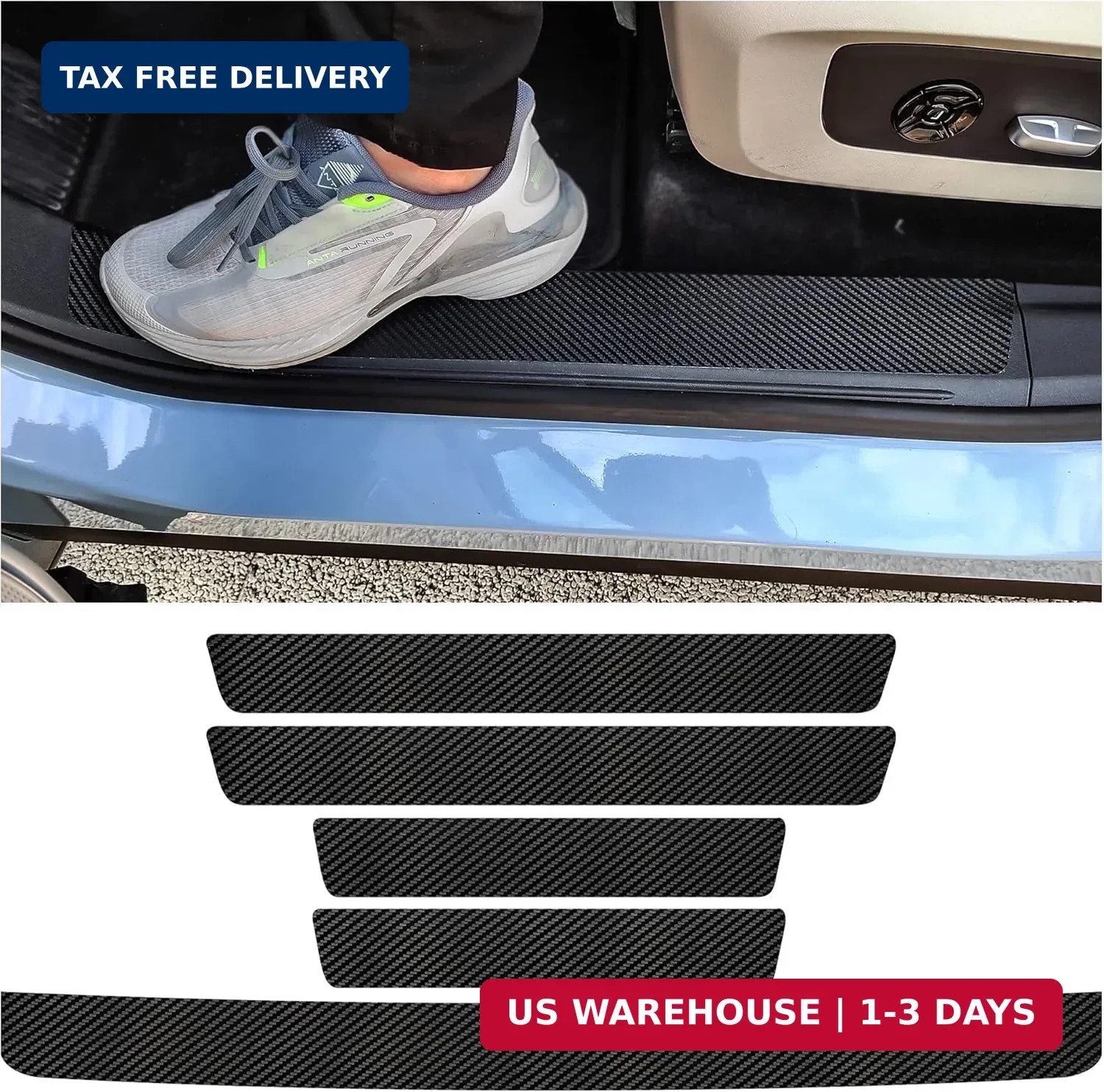 5Pcs Car Door Sill Protector,Carbon Fiber Threshold Anti-Scratch Sticker Door Ed