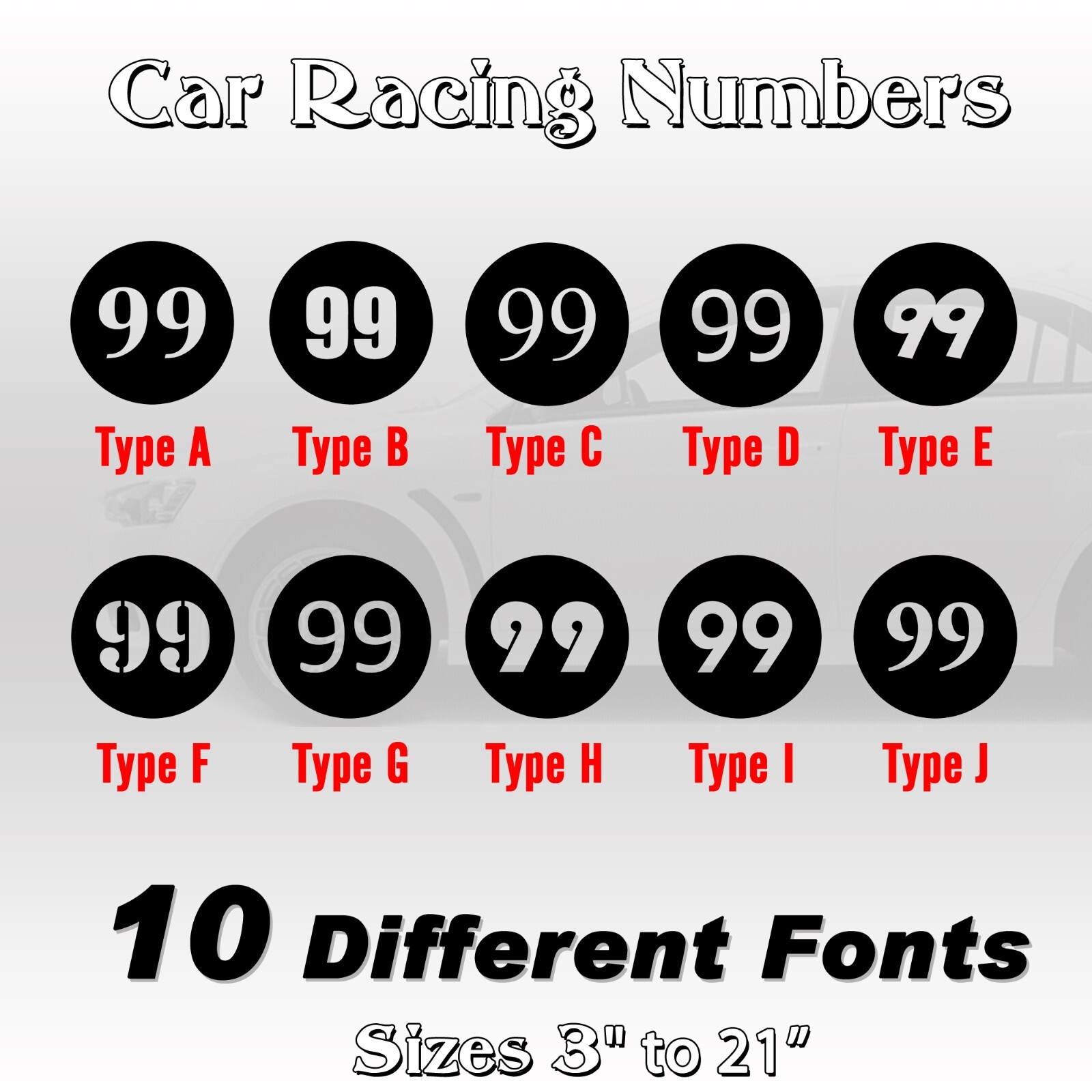 2 pack Racing Car numbers circle door custom number rally sport die-cut decal V2