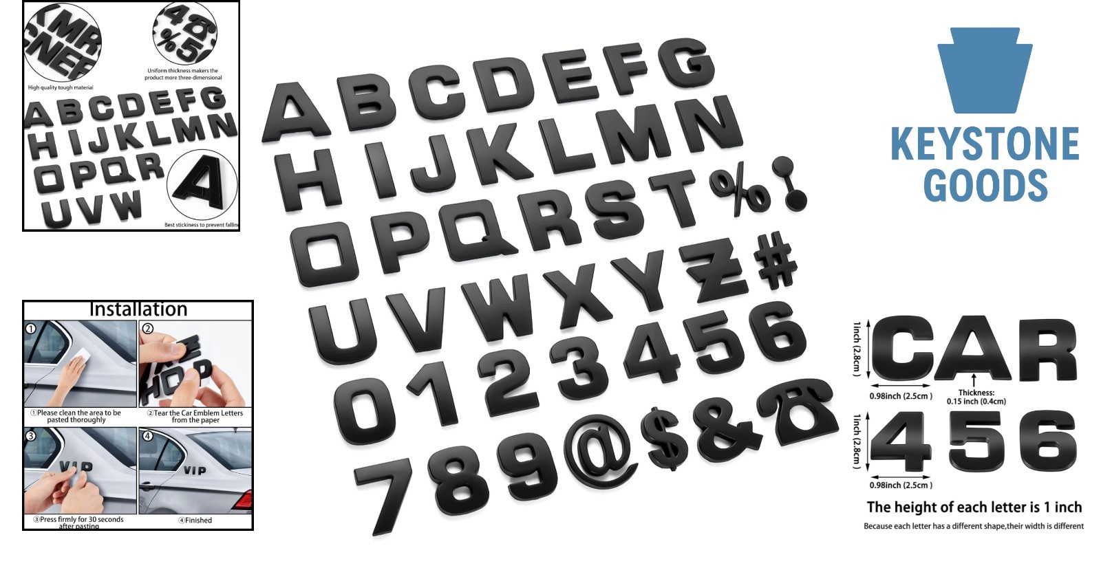 43-Piece 3D Chrome Car Emblem Letter Sticker Set – Black
