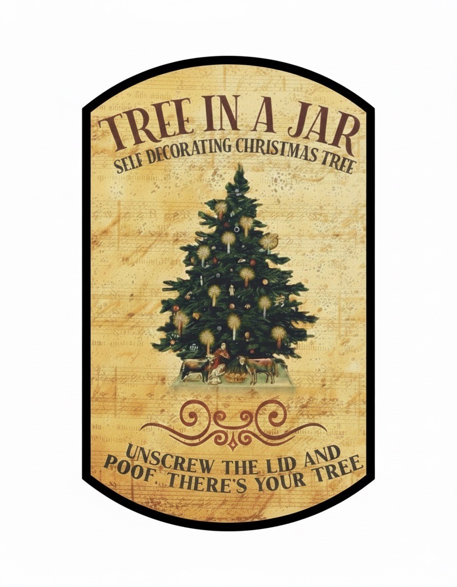 Tree In A Jar Self Decorating Christmas Tree Bottle Label Die Cut Vinyl Sticker