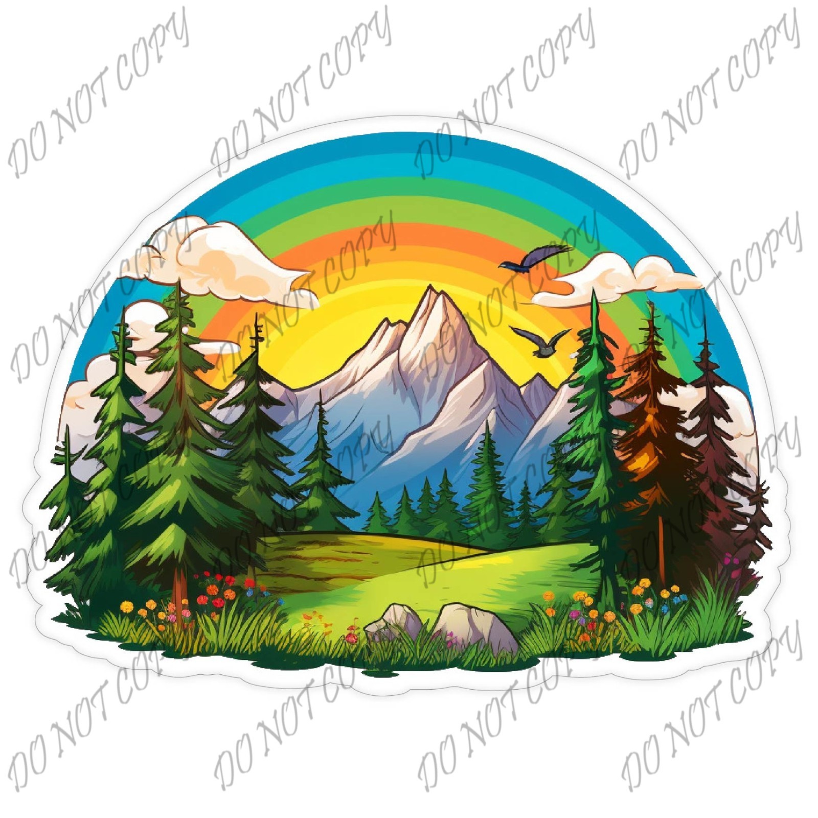 Laminated Vinyl Decal Die Cut Waterproof Sticker – Mountains Rainbow