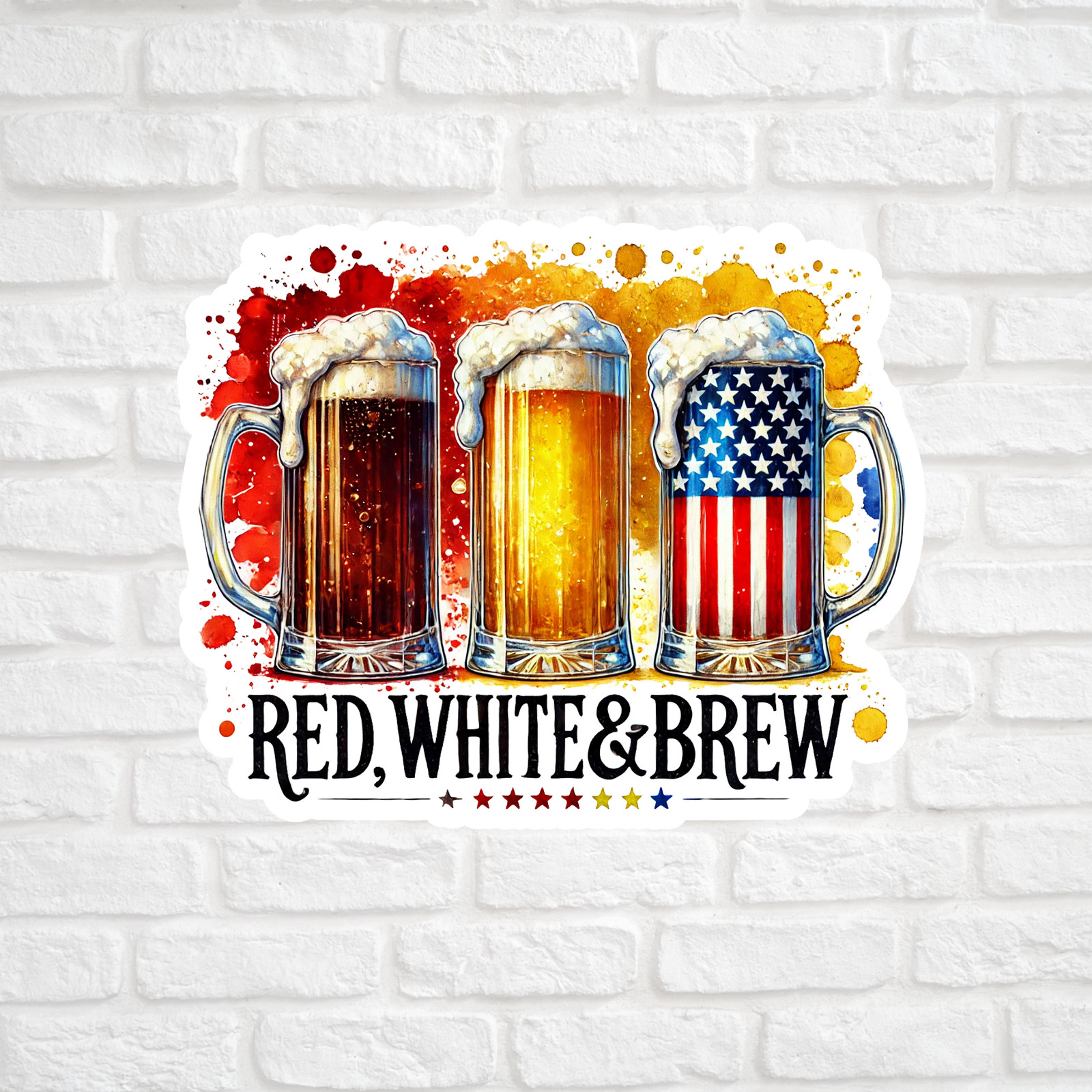 Beer sticker vinyl decal red white and brew beer mugs alcohol American flag