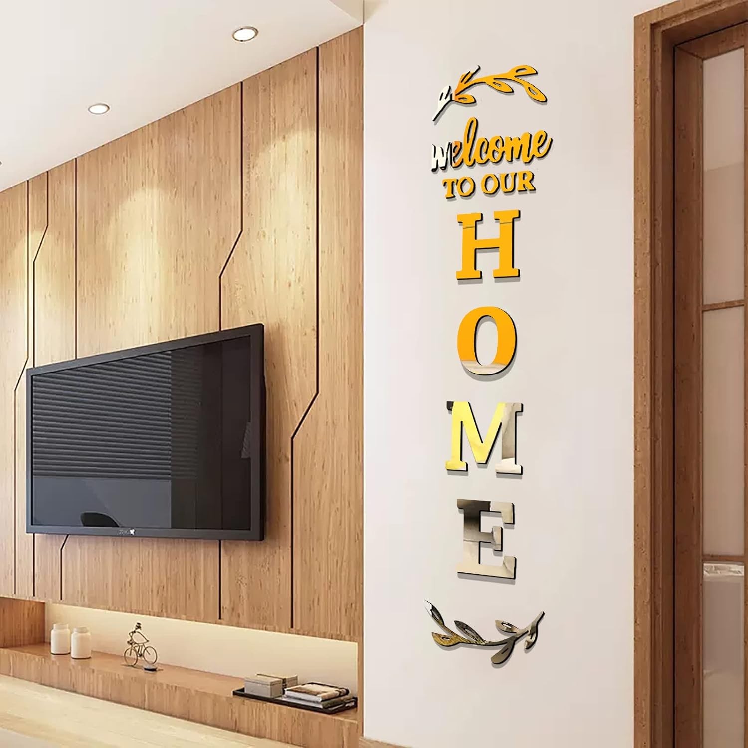 3D Acrylic Wall Art Home Signage, Modern DIY Art Mural (Silver, 55×18 inches)