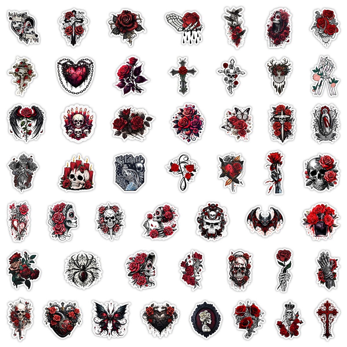50pcs Waterproof Vinyl Stickers Red Gothic Style Skull Luggage Phone Laptop Car