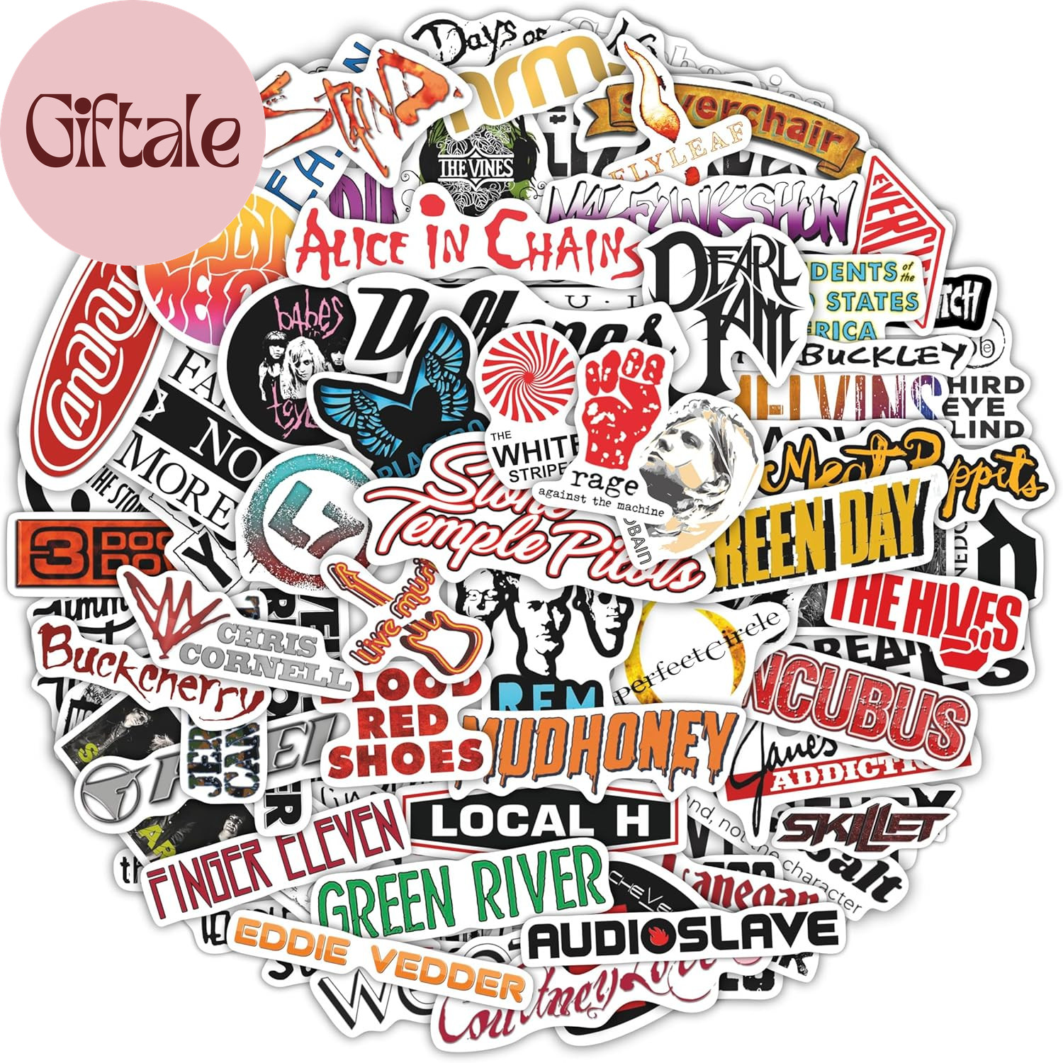 100Pcs Grunge Stickers, 90’S Grunge Music, Rock Stickers, Rock Band Decals, Musi