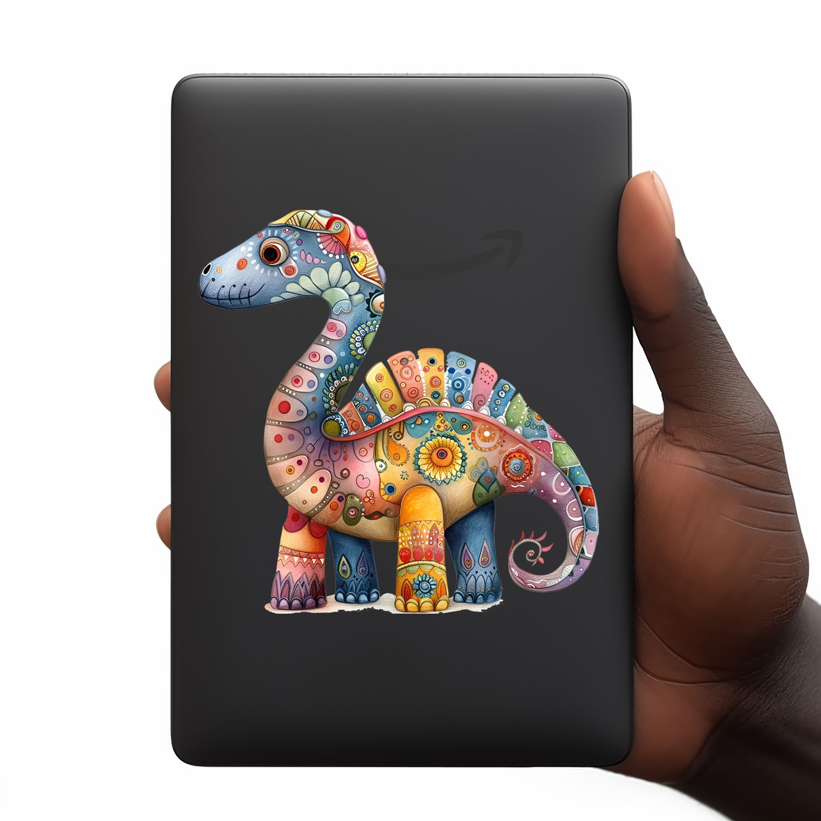 Colorful Folk Art Dinosaur UV DTF Transparent Sticker / Decal