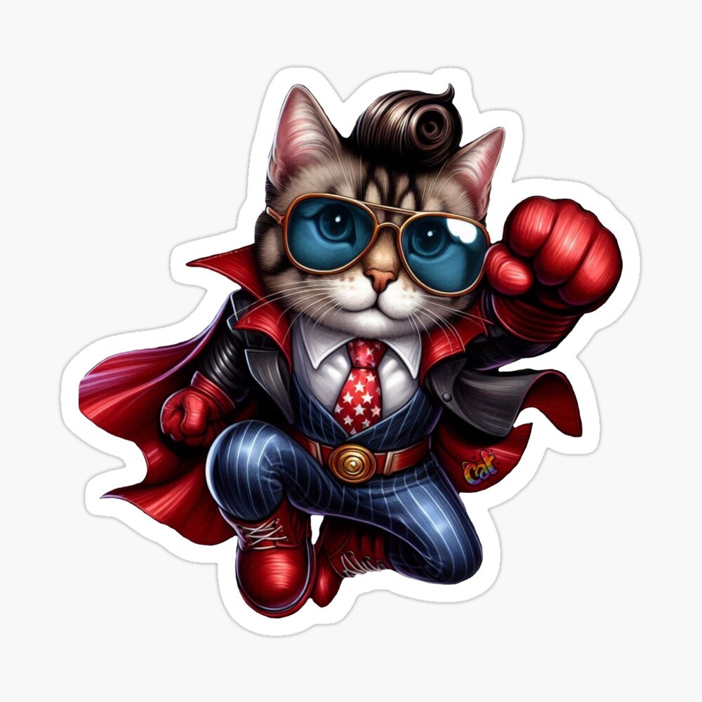Action Cat – Mighty Meow-man Sticker by C Autumn Trapp Original Art 3″ x 3″