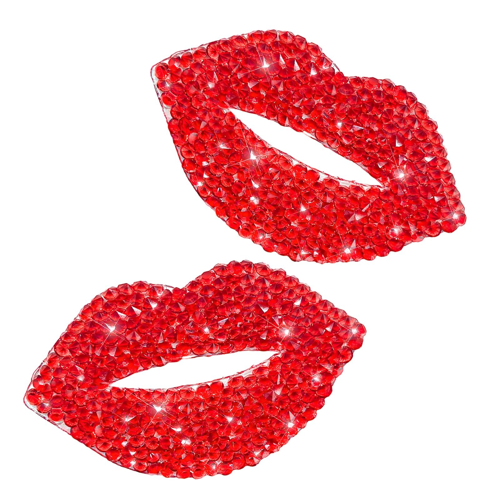 2 PCS Bling Car Decals, Shiny Rhinestone Red Lip Auto Bumper Decor with Self-…