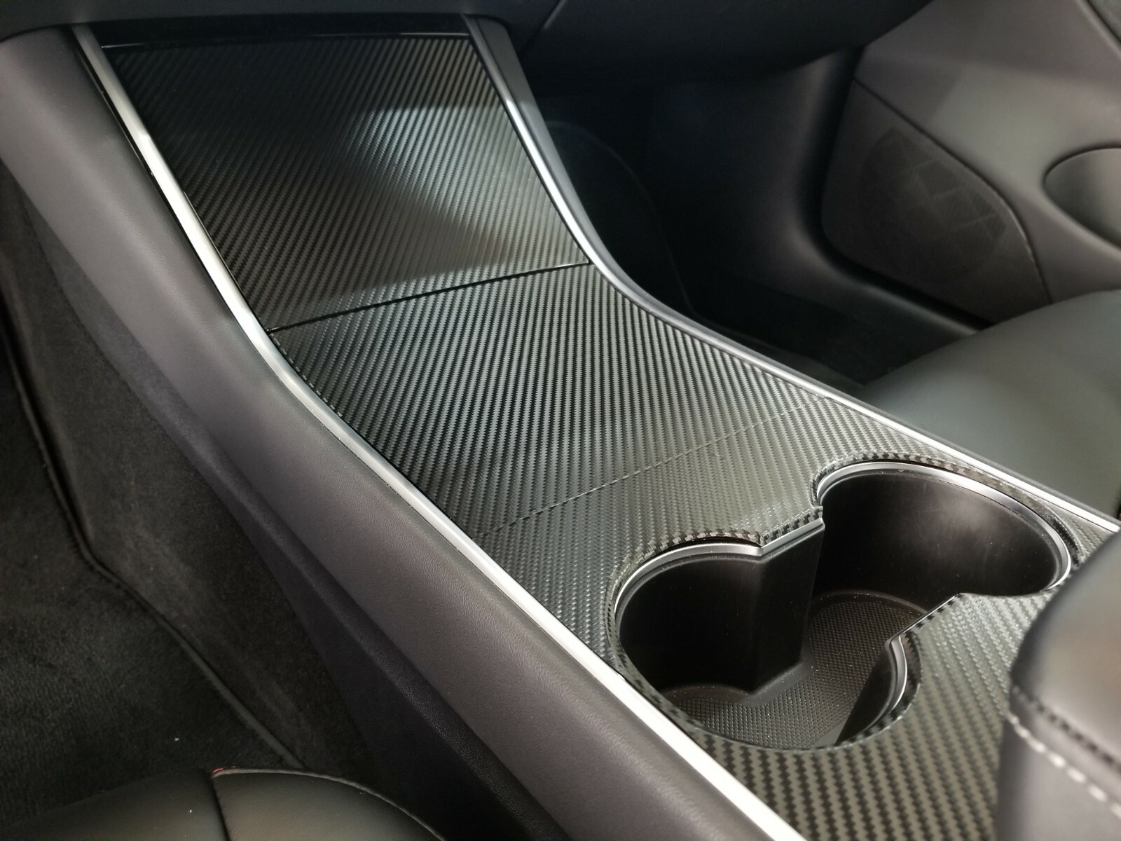 Tesla Model 3 Center Console wrap Overlay 3-pieces Cup holder