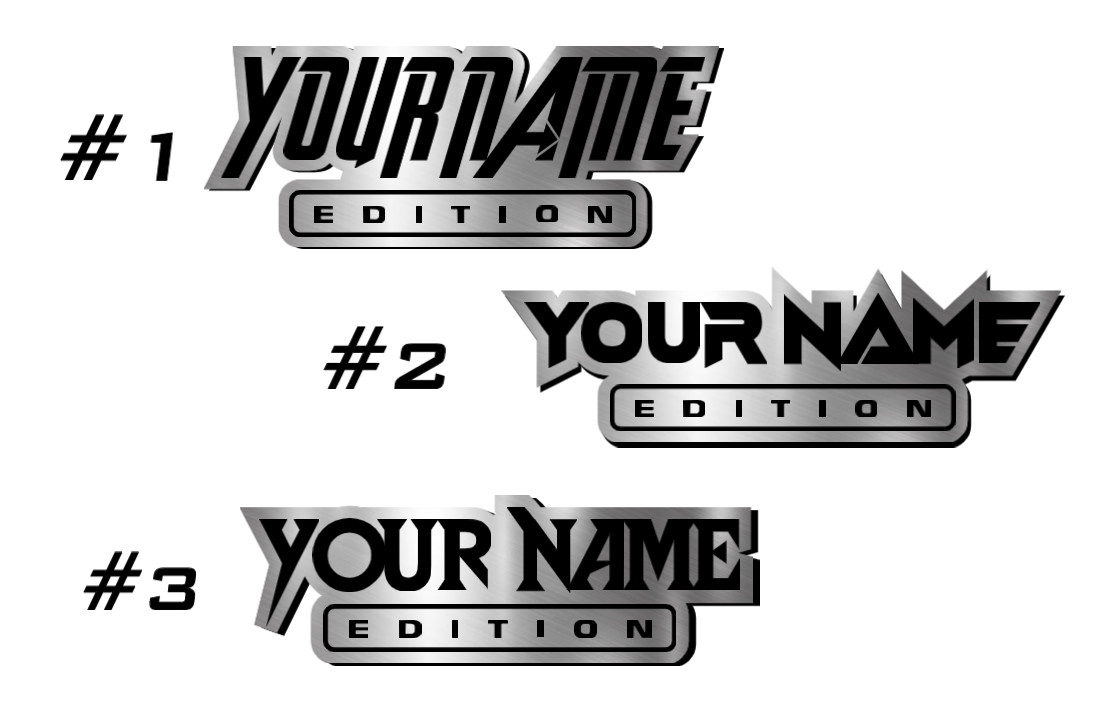 Car badge CUSTOM TEXT Car emblem, racing BRUSHED SILVER Text Name Logo Emblem