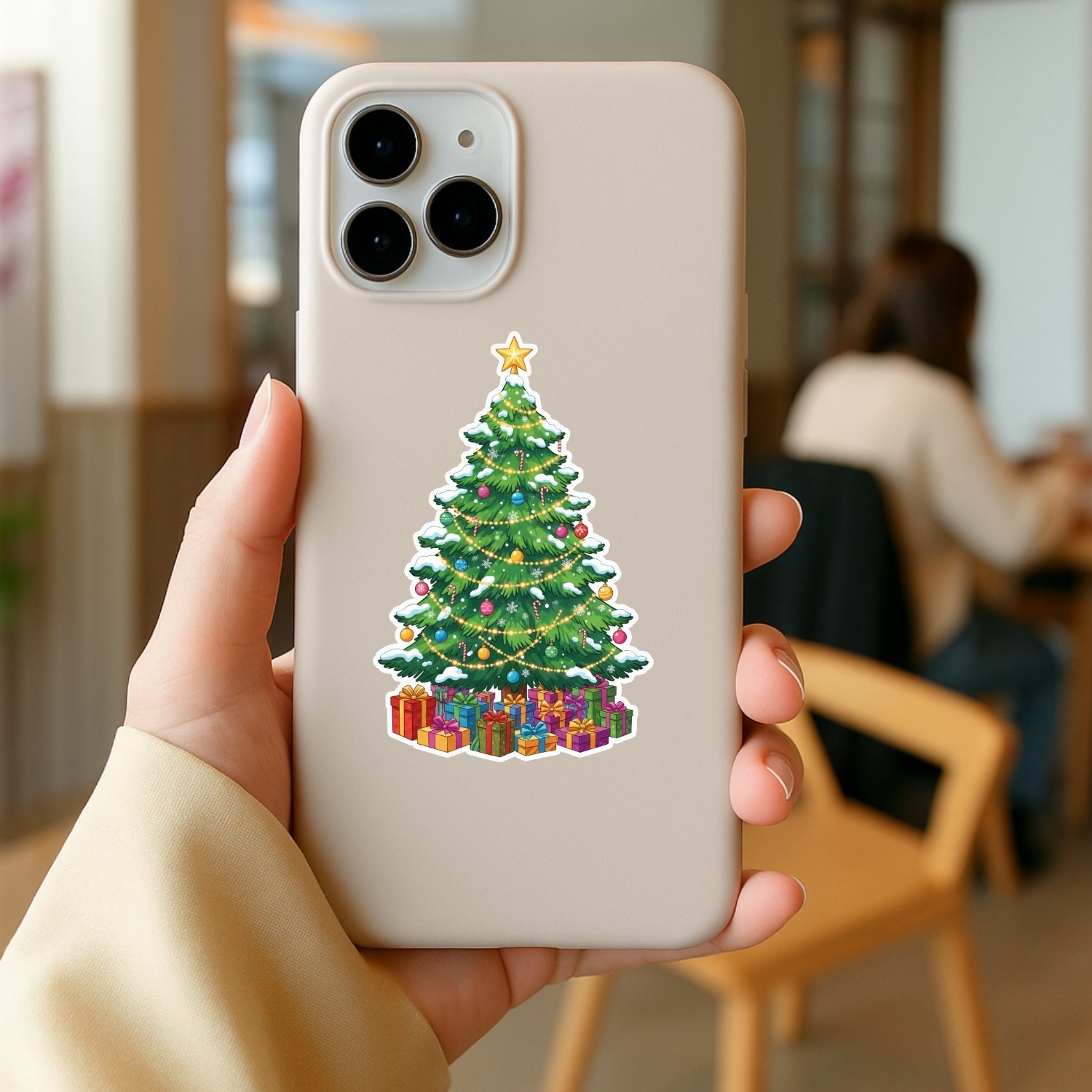 4PCS “Christmas Tree” Stickers – Classic Evergreen with Star & Presents Holiday