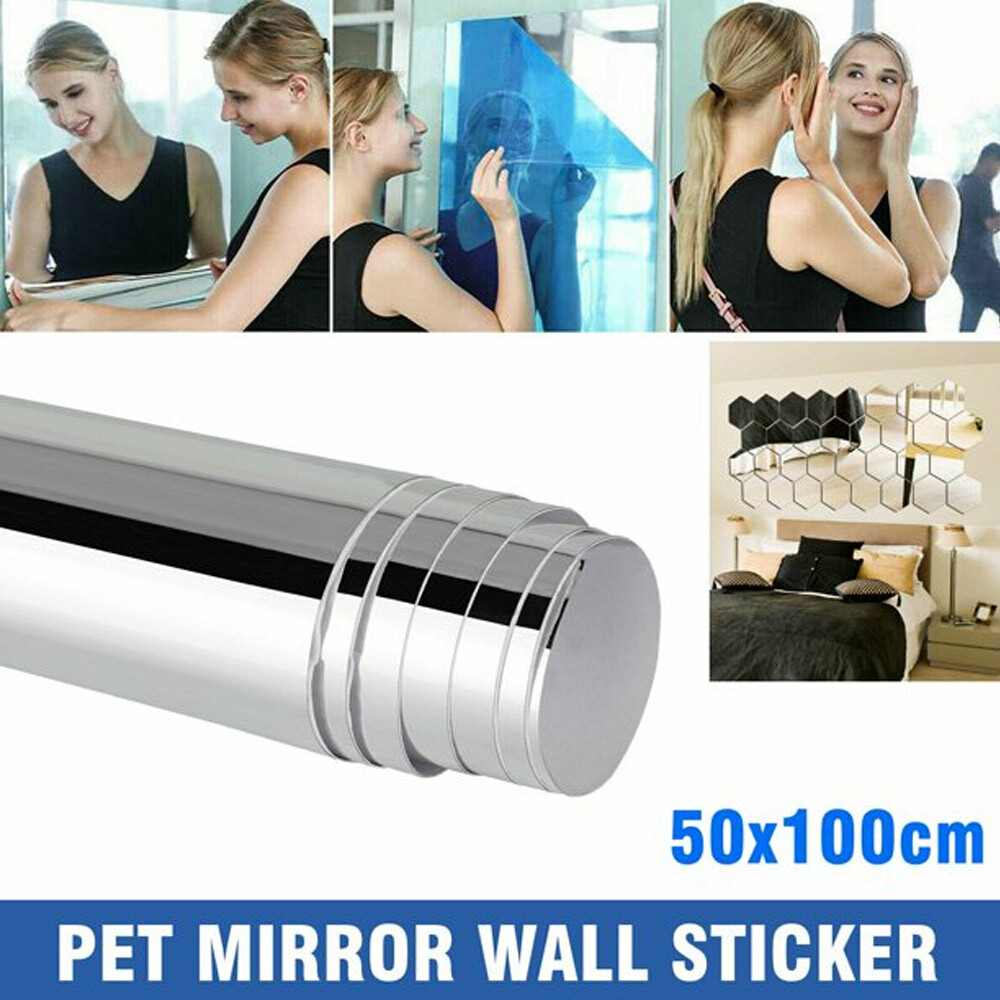 50x100cm Self Adhesive Mirror Reflective Tile Wall Sticker Film Paper Home Decor