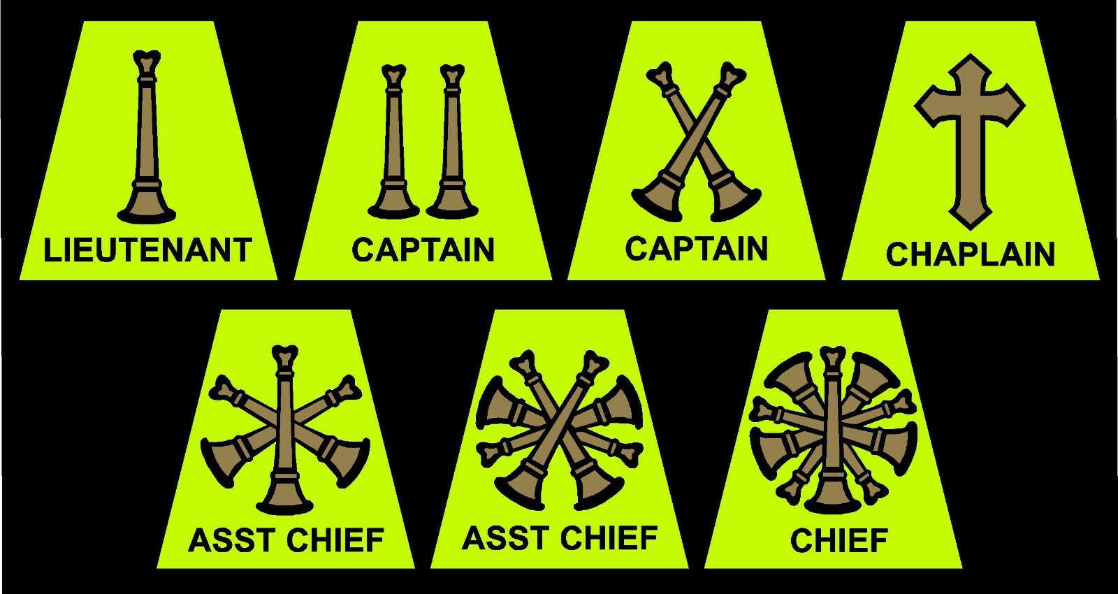 Reflective Fluorescent Yellow Rank Tetrahedrons Fire Helmet Bugle Decal You Pick