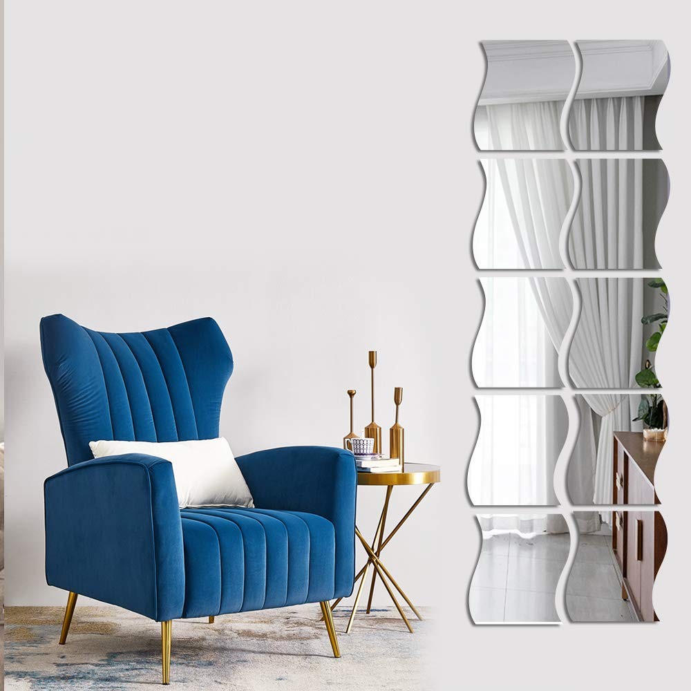 12PCS Wavy Mirror Wall Stickers, Full Length 3D Art DIY Home Decorative Acryl…