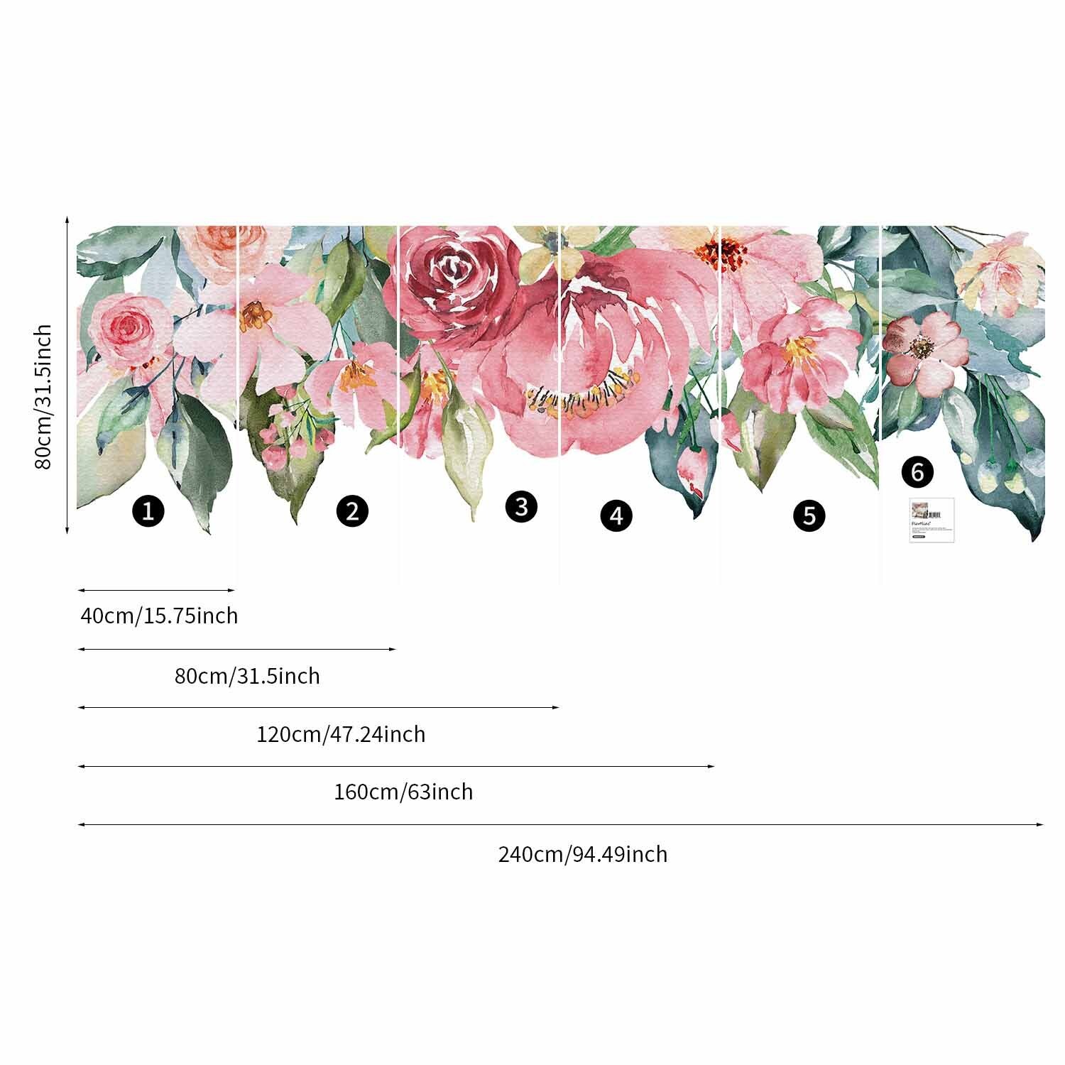 Peach Pink Rose Garden Fabric Self-adhesive Wall Sticker for Bedroom 94.5″ x 31″