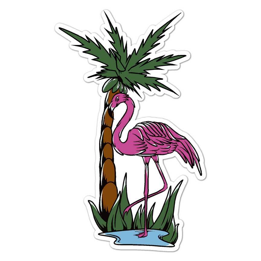 Palm Tree Flamingo, Vinyl Decal Sticker, Indoor Outdoor, 3 Sizes, #8184